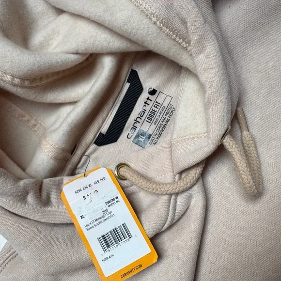 Carhartt Men's Tan Hoodie with Blue Logo - Picture 2 of 3
